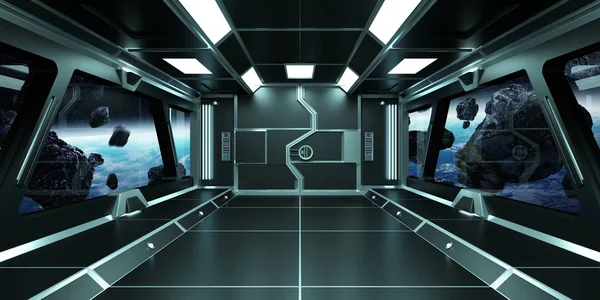 Інтер'єр космічного корабля з видом на Землю 3D елементи візуалізації t — стокове фото