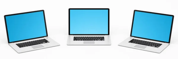 Dreifache moderne digitale Silber- und schwarze Laptop-3D-Darstellung — Stockfoto