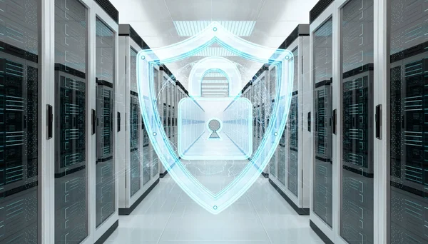 Firewall attivato sul server room data center rendering 3D — Foto Stock