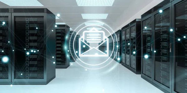 E-post exchange över server rum data center 3d-rendering — Stockfoto