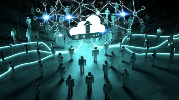 Digitala molnet upplysande en grupp människor 3d-rendering — Stockfoto