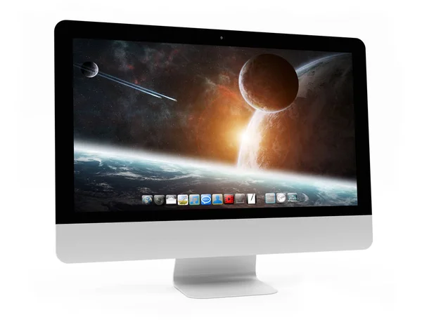 现代计算机屏幕在白色背景 3d 渲染 — 图库照片