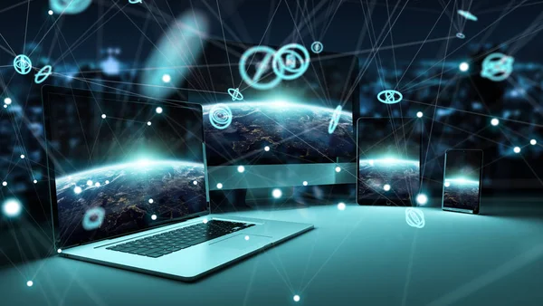 Dispositivo de tecnología digital moderno conectado entre sí renderizado 3D — Foto de Stock