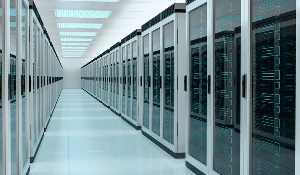 Server rum datacenter interiör 3d-rendering — Stockfoto