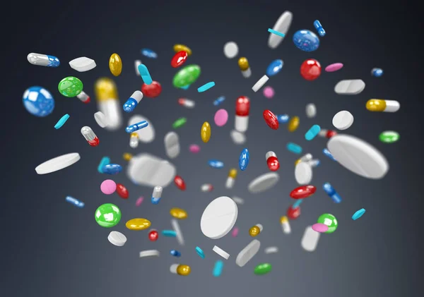 Πλωτό 3d rendering ιατρικής χάπια και φάρμακα — Φωτογραφία Αρχείου
