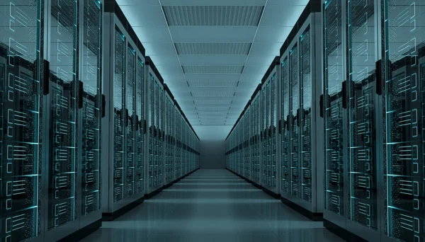 Server rum datacenter interiör 3d-rendering — Stockfoto