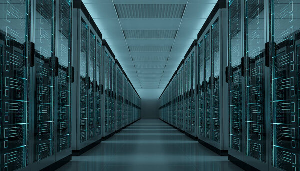 Внутренняя 3D рендеринг серверной комнаты
