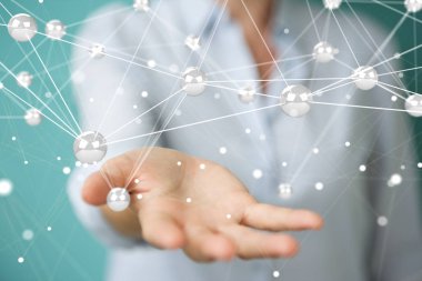 Uçan ağ topları bağlantı 3B oluşturmayı kullanarak iş kadını