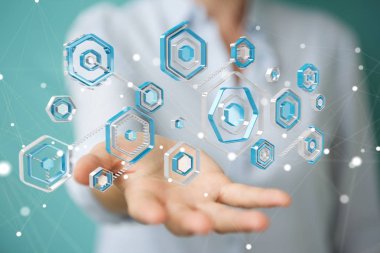 Bir siber saldırı 3d renderi engellemek için antivirus istimal iş kadını