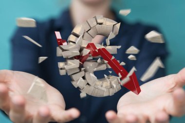 Euro para birimi cinsinden 3d render patlayan ile iş kadını