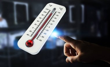 İşadamı sıcaklık yükselişi 3d işleme denetimi