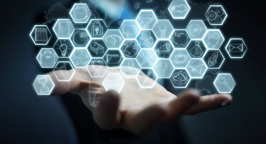 Multimedya arabirimi çizilmiş tutan işadamı