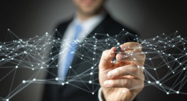 Uçan ağ işadamı 3d render tarafından çizilen nokta