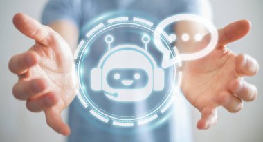 Sohbet etmek ile uygulama 3d render chat yapan işadamı