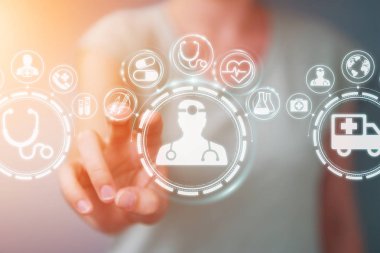 Dijital tıbbi arabirimi 3d işlemesini kullanan iş kadını