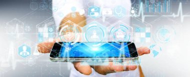 Dijital tıbbi arabirimi 3d işlemesini kullanan iş adamı