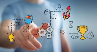 Eliyle el yazması proje sunum kullanarak iş adamı