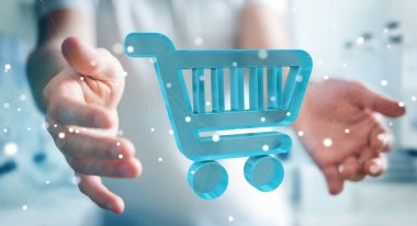 Dijital alışveriş simgeleri 3B oluşturmayı kullanarak iş adamı