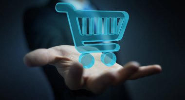 Dijital alışveriş simgeleri 3B oluşturmayı kullanarak iş adamı