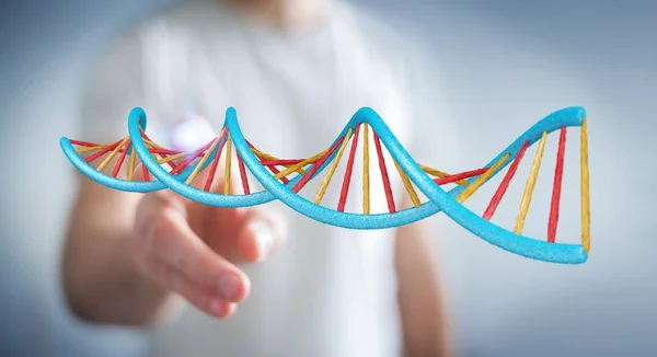 Homme d'affaires utilisant la structure moderne de l'ADN rendu 3D — Photo