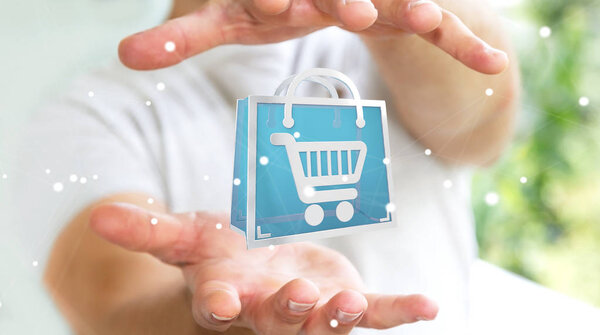 Бизнесмен с помощью цифровых иконок 3D рендеринг
