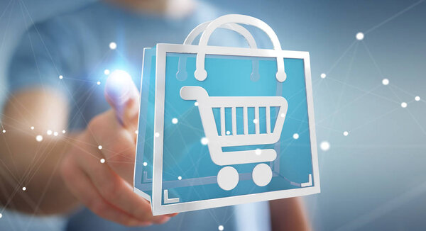 Бизнесмен с помощью цифровых иконок 3D рендеринг
