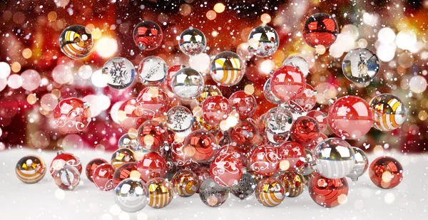 Κόκκινα και λευκά Χριστουγεννιάτικα στολίδια 3d rendering — Φωτογραφία Αρχείου