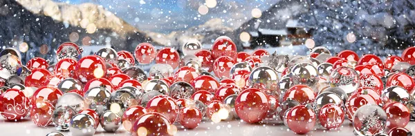 Rode en witte kerst kerstballen 3D-rendering — Stockfoto