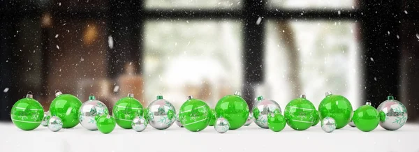 Groene en witte kerstballen rijtje van 3D-rendering — Stockfoto