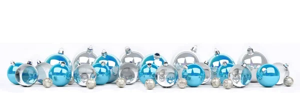 Boules de Noël bleues et blanches alignées rendu 3D — Photo