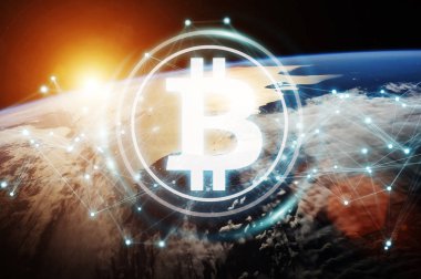 Bitcoins değişim Planet Earth 3d render