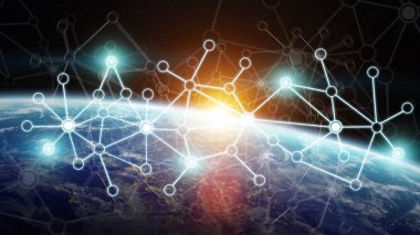 3d render bağlantılar sistem ve veri değişim gezegende toprak