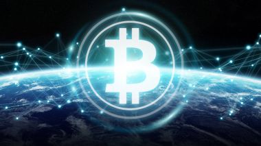 Bitcoins değişim Planet Earth 3d render