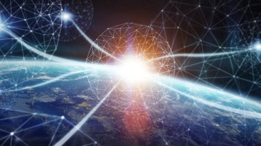 3d render bağlantılar sistem ve veri değişim gezegende toprak