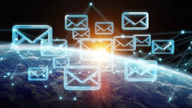 E-posta alışverişi Planet Earth 3d render