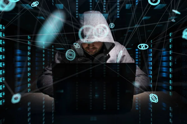 Hacker accessing to personal data information with a computer 3D
