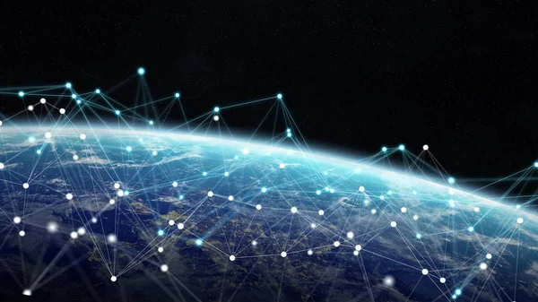 Système de connexions et échanges de données sur la planète Earth 3D render — Photo