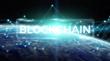 Blockchain Planet Earth 3d render