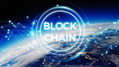 Blockchain Planet Earth 3d render
