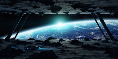 Astronotlar bir asteroit uzay gemisi 3d işleme öğeleri keşfetmek