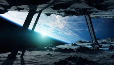 Astronotlar bir asteroit uzay gemisi 3d işleme öğeleri keşfetmek