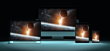 Modern dijital gümüş teknik cihaz 3d render