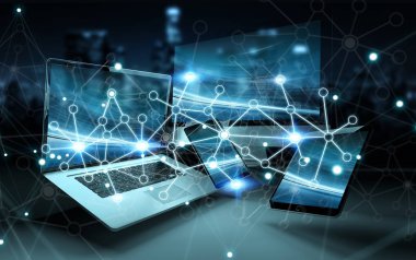 Modern dijital teknoloji aygıt 3d render birbirine bağlı