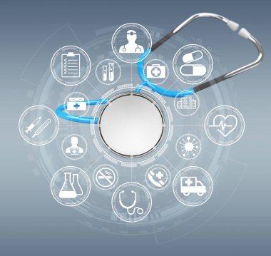 Dijital mavi stetoskop 3d render yüzen