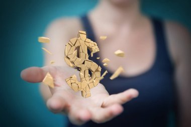 Dolar Döviz Alım 3d render patlayan ile iş kadını