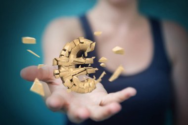 Euro para birimi cinsinden 3d render patlayan ile iş kadını