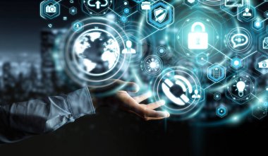 Onun veri kişisel bilgileri 3d renderin koruma işadamı