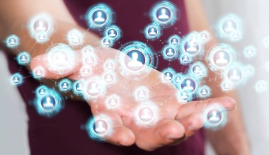 Sosyal ağ arabirimi 3d işlemesini kullanan iş adamı