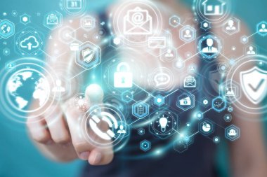 Onun veri kişisel bilgileri 3d render korumak işkadını