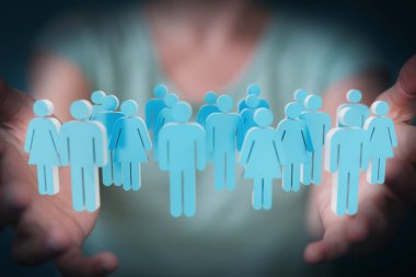 Holding ve 3d rendering grup mavi PE dokunmadan işkadını